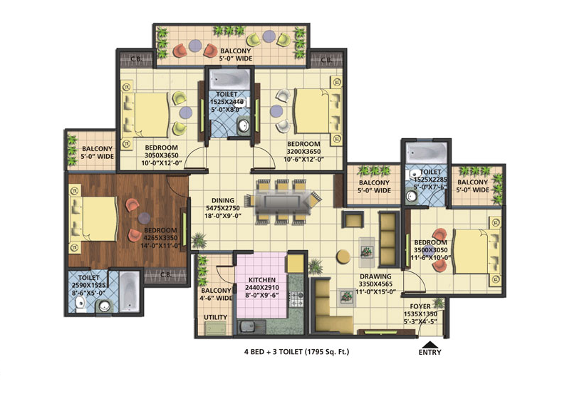 Earth Towne - 4 BHK + 3T - 1795 Sqft - click to enlarge