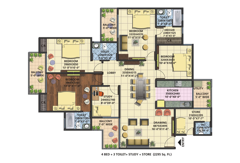 Earth Towne - 4 BHK + 4T + Study - 2295 Sqft - click to enlarge