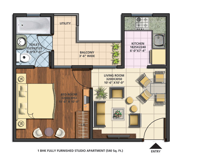 Earth Towne -1 BHK - 540 Sqft - click to enlarge