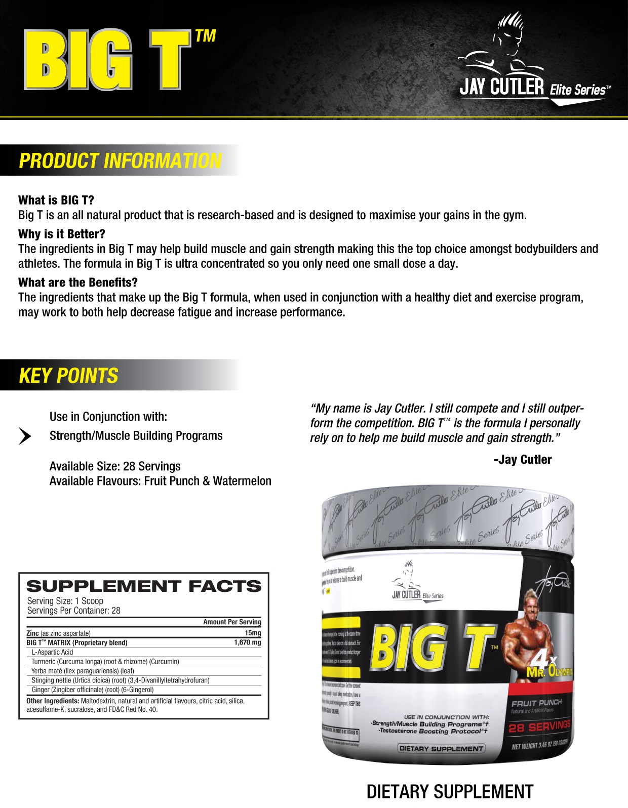 Jay Cutler Big T Testosterone Booster - Buy from Fitness Market Australia